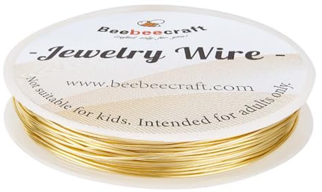 Beebeecraft Alambre de Metal para Joyería de Calibre 20/0.8mm Chapado En Oro Real de 14 quilates Resistente Al Deslustre Alambre de Hilo de Cobre Redondo Flexible para Hacer Joyas Suministros