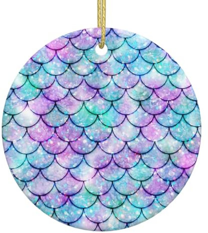 Weihnachtsbaumschmuck Regenbogen Meerjungfrau Waage Rund Weihnachtsanhänger Andenken Christbaumschmuck Anhänger Premium Runde Keramik Ornament Für Geschenke Hausdeko Party