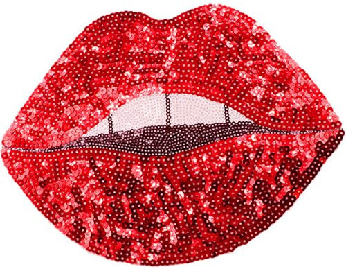 SOYCEV Red Lips Iron on Patches Large Lips Patches Sequin Lip Patches Jacket Patches Clothing Applique