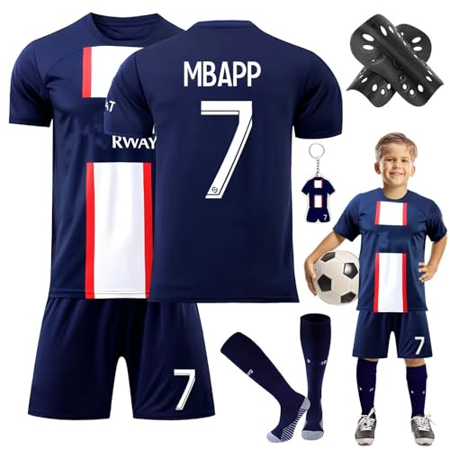 Heartsking Fussball Trikot Kinder, 23/24 Fussballtrikot Kinder Jungen Hause/Auswärts mit Fussball Socken Schienbeinschoner Schlüsselanhänger Weihnachts Geschenke Neujahrsgeschenk für Jungen