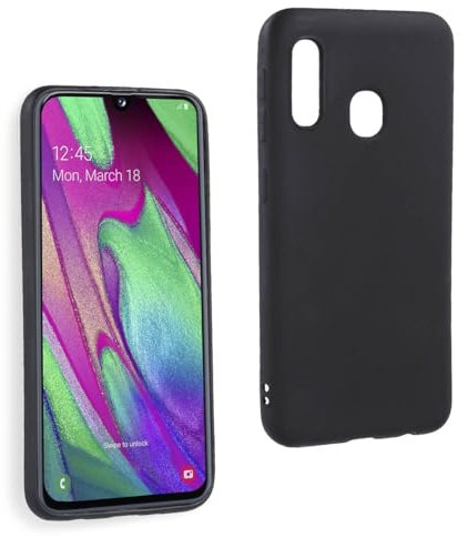 REY Cover in Gel TPU Nera per Samsung Galaxy A40, Ultra Sottile 0,33 mm, Morbido Flessibile, Custodia Silicone