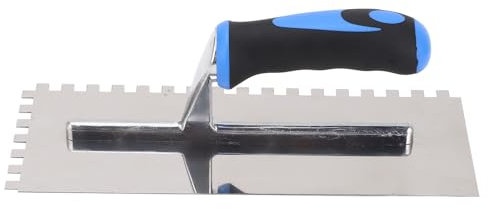 Cazzuola con Tacca Quadrata, Spatola per Adesivo per Pavimenti, Manico Ergonomico in Gomma, in Acciaio Inossidabile, Tacca 8 Mm, per Piastrelle e Pavimenti.