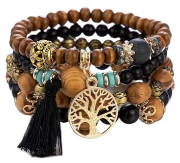 IMINI Lot De 4 Bracelets Empilables Bohèmes Pour Homme Et Femme Extensible Perles Colorées Arbre De Vie Fait à La Main Bijoux Hippie Délicats Pour Une Meilleure Amie Taille