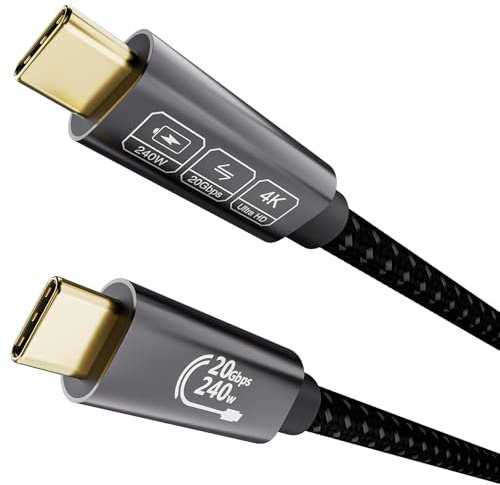 EUDOBEL Cable USB Tipo C 0,5m USB C 3.2 20Gbps,Video 5K@60Hz 4K@144Hz Cable USB C Carga Rapida 240W 48V/5A para Thunderbolt 3/4,iPhone16,iPhone15,Switch,MacBook,USB C Monitor,SSD,VR