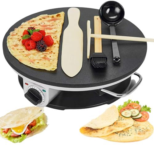 Crepiera Elettrica 1200W & Macchina per Pancake, Roti Tortillas Maker Automatico da 12 Pollici con Temperatura Regolabile, Rivestimento Antiaderente per Tortilla, Pane E Pita