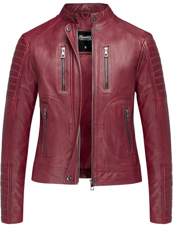REPUBLIX Damen Echtleder Jacke Biker Zipper Lederjacke RJ-8009 Bordeaux 3XL