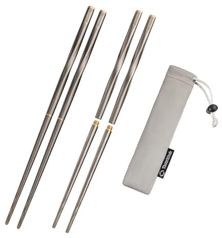 Thous Winds Titanium Chopsticks , Foldable Lightweight Reusable Camping Cutlery, Utensils for Camping Backpacking Hiking Home, with Storage Bag, 2 Pairs