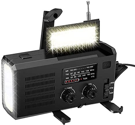 Muuoeou Solar Power Emergency AM/FM Radio GéNéRateur à Manivelle ExtéRieur 4000MAh Power Bank avec Lampe de Poche Chargeur de TéLéPhone-Noir