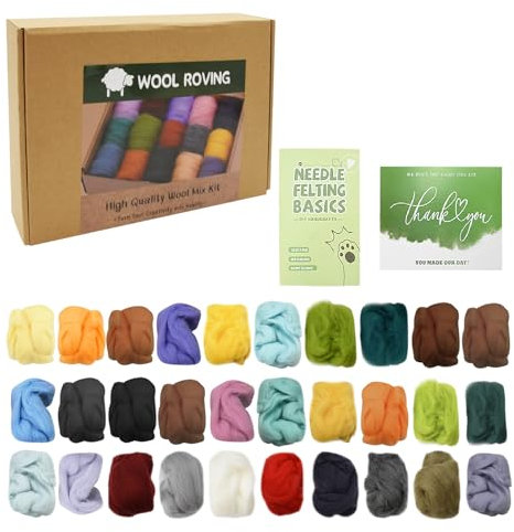 Coriver Filzwolle, 30 Farben je 10 Gramm, Filzen Starterset, Wolle Roving, Nadel Filz Zubehör, Trockenfilzen Nassfilzen Stricken Spezialwolle Zum Wollfilzen, DIY-Filzhandwerk für Dekorativen Woll
