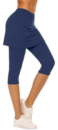 AMDOLE Jupe-short pour femme - Jupe-short de sport pour femme - Jupe de tennis - Jupe de hockey - Capris de gym 3/4 - Pantalon de yoga avec poches et prise casque, noir foncé, M