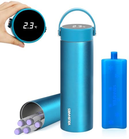 YOUSHARES Pochette Isotherme Insuline, 48H Bouteille Isotherme Stylo d'Insuline Voyage Affichage de la Température avec Glacière, Boîte Réfrigérée Transport Médicament pour Diabétique Seringue, Bleu