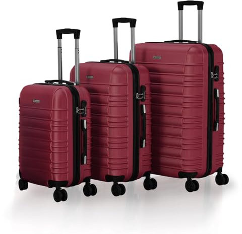 Juskys Hartschale Kofferset Reisekoffer 3 teilig - Zahlenschloss, geräuscharme 360° Rollen groß, Teleskopgriff, leicht - Koffer in Rot