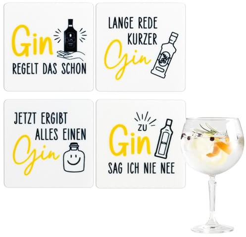 MEJOSER 4 Stück Gin Untersetzer aus Filz Gin Geschenkset Geschenk für Ginliebhaber Tischdeko Mottoparty Karneval Fasching Weihnachten JGA Sommer Party (Gin)