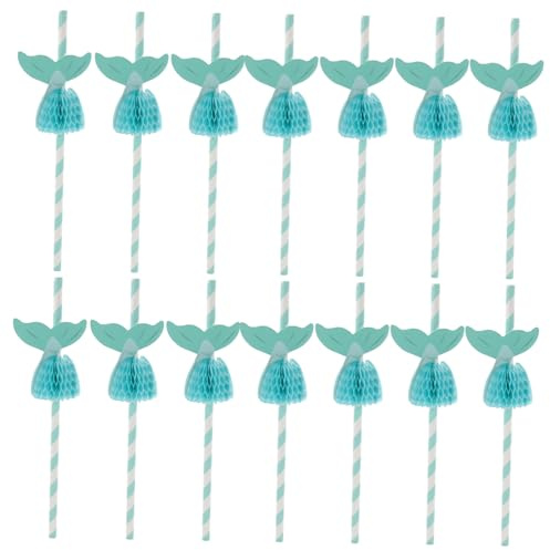 Ciieeo 50 pièces Pailles Papier Forme de Sirène de Pailles Décoratives pour Cocktails et Boissons Tropicales pour et Anniversaires Couleur Bleu
