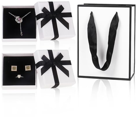 Nwvuop Schmuck Geschenkbox mit Geschenktasche, 7× 7× 3cm Klein Geschenkschachtel mit Deckel für Ring Kette Armband Geschenkverpackung