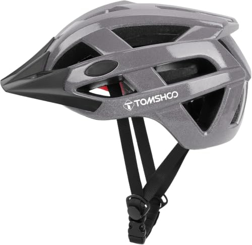 TOMSHOO Casco Bici MTB Regolabile 58-61 cm con Visiera Rimovibile | Ultraleggero, con Rete Anti-Insetti, Bande Riflettenti, Uomo e Donna, Ventilazione Integrata