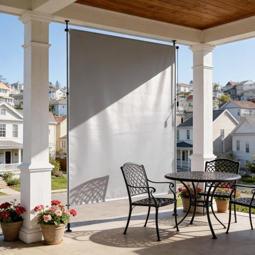 UISEBRT Tenda da sole verticale con manovella senza foratura, 200 x 310 cm, tenda da sole verticale, allungabile e oscurante e impermeabile, tenda parasole, protezione dal vento, grigio chiaro