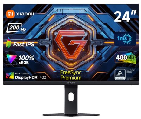 XIAOMI Monitor para Juegos G24i 2026 de 24 Pulgadas, 200 Hz, 1 ms, Free Sync Premium, HDR 400, Fast IPS, 100% sRGB, 95% DCI-P3, φE < 2, certificación TÜV Low Blue Light (1920 x 1080/HDMI 2.0/DP 1.4)