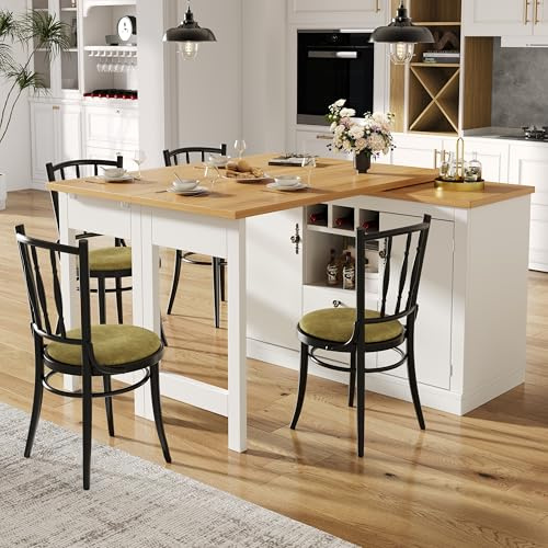 Jaxenor 360° Swivel Bar Table, Multimodal Kitchen Bar with Extendable Tabletop, 2 Drawer and Sideboard, Breakfast Bar Table with Storage for Dining Room/Living Room, White