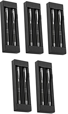 5x Metall Schreibset / Kugelschreiber + Druckbleistift / Farbe: schwarz