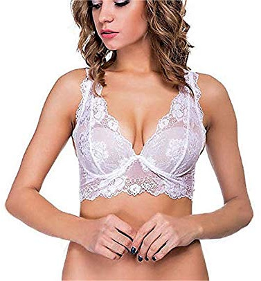 Bralette Donna con Ferretto Coppa B in Raffinato Pizzo con Coppe Push Up in Gel con Scollatura Profonda con Taglio Vela. Bianco Tg 3