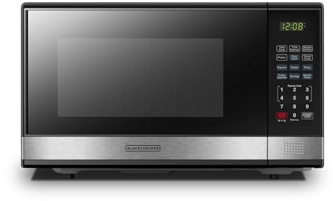 BLACK+DECKER EM031MB11 Digital Microwave Oven with Turntable Push-Button Door,Child Safety Lock,1000W,1.1cu.ft,Stainless Steel, 1.1 Cu.Ft