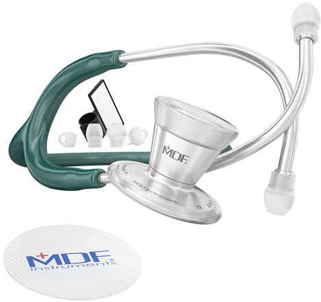 MDF Klassisches Kardiologie-Zweikopf-Stethoskop - mit Brustst¸ck und Kopfteil aus rostfreiem Stahl -Gratis-Parts-for-Life - Smaragdgr¸n (MDF797-21)