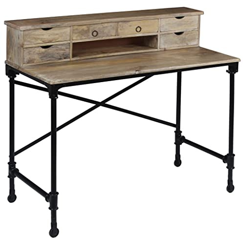 vidaXL Bureau Bois de Manguier Massif et Acier Table d'Ordinateur Meuble