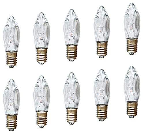 AUSWAHL 8V - 55V - netSells - 10er Set - 12V 3W Topkerze Riffelkerze Spitzschaftkerze - für Schwibbogen u. Lichterketten - für INNEN - für 20 Brennstellen - klar