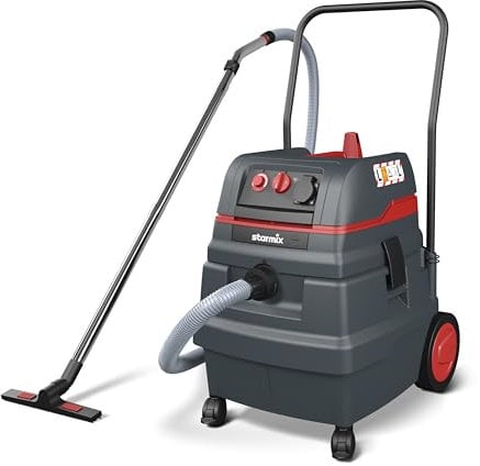 Starmix ISC L-1650 Top – Industriesauger Staubklasse L mit Gerätesteckdose & automatischer Filterreinigung – Nass-/Trockensauger mit 50 L Behälter, 1600 W, inkl. 5m Schlauch & Edelstahl-Zubehörset