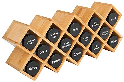Esyhomi Bamboo Spice Rack, 4-Tier Countertop Spice Rack Organiser, 18-Jar Free-Standing Spice Jar Storage Organiser Holder Shelf Fit for Kitchen Cabinet Cupboard Spice Jar Can Storage