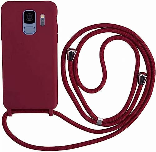 Ququcheng Kompatibel mit Samsung Galaxy S9 Hülle,Handykette Hülle Silikon Seil Necklace Handyhülle mit Kordel Tasche TPU Bumper Schutzhülle für Samsung Galaxy S9-Rot