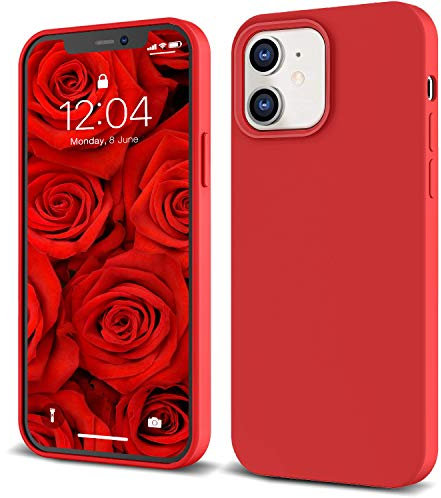 IceSword iPhone 12 Mini Case - Thin Liquid Silicone, Matte Red, Soft Silk Cloth, Gel Rubber Full Body, Cool Shockproof Protection, 5.4 12 Mini