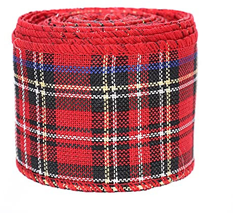 6cm Karoband Ginghamband,Kariert Bauernkaro Weihnachts Dekoband Geschenkband Stoffband für Weihnachts Dekoration,DIY Kunsthandwerk Bogenbau,Geschenkverpackungen,6 Meter Weiß Rot Schwarz Karo