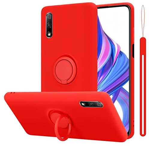 Cadorabo Funda Compatible con Honor 9X en Liquid Rojo - Funda para Teléfono Móvil Hecha de Silicona TPU Flexible con Anillo - Funda Trasera Ultradelgada Parachoques