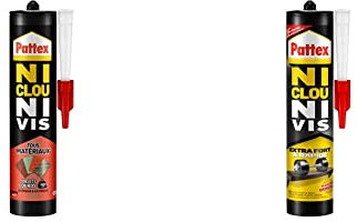 Pattex Ni Clou Ni Vis Tous Matériaux Objets Lourds, Colle de fixation forte tous supports, colle de construction, cartouche de 460 g & Ni Clou Ni Vis, colle de fixation surpuissante, cartouche 380 g