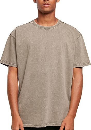 Build Your Brand Men's Acid Washed Heavy Oversized Tee T Shirt, Darkkhaki, XL UK