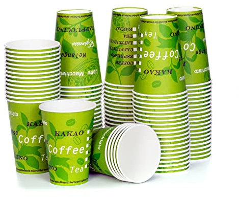 Octopus 100 x drinking cups, organic green, coffee to go paper cups, coffee cups with 180 ml capacity