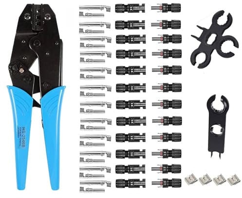 QeeHeng Kit di strumenti criping, 12 paia di connettori per pannelli solari, 1 pinza crimpatrice, 2 chiavi a chiave, strumento a crimpare per cavi fotovoltaici da 2,5/4,0/6,0 mm²