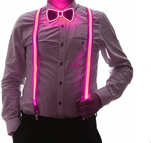 AZHU LED Bretelles avec LED Noeud Papillon Lumineux Noeud Papillon LED Noeud Papillon Parfait pour les Festivals de Musique, les Fêtes costumées d'Halloween (Rose)