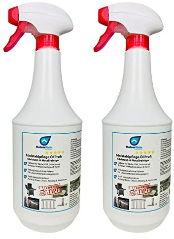 KaiserRein Edelstahlpflege Öl Profi Edelstahl- & Metallreiniger 2x1 L Spray für die Pflege/Reinigung von Tanks, Flächen und Geräten aus Eisen, Chrom, Messing und Aluminium