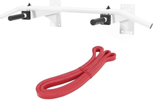 GORILLA SPORTS® Barre de Tractions Murale - Montage, avec 5 Poignées Antidérapante, Charge Max 350 kg, avec/sans Bande Résistance, Acier, Noir/Blanc – Multi-Grip Pull Up Bar, Barre de Fitness Fixation