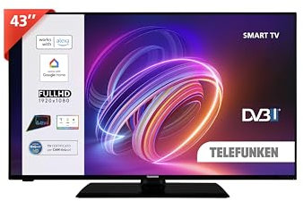 TELEFUNKEN Smart TV 43 Full HD TE43553B42V2KZ, TV LED 43 Pollici con Alexa Integrata, Compatibile con Alexa e Google Assistant, Digitale DVB-T2, Dolby Vision HDR10, Dolby Audio