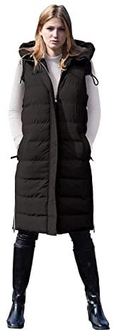 Spindle Womens Ladies Long Padded Hooded Gilet Jacket Sleeveless Bodywarmer Zip Pockets Black M