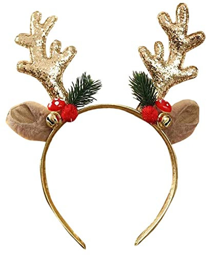 BAOK Serre-tête de renne de Noël fantaisie avec oreilles – Serre-tête oreilles de renne en peluche pour femmes et filles