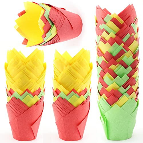 WJMY Tulpen Muffinförmchen Papier Tulpenförmchen Backförmchen 200Stk Papierförmchen Förmchen in Tulpenform Natürliches Backpapier für Cupcakes Muffins (1)