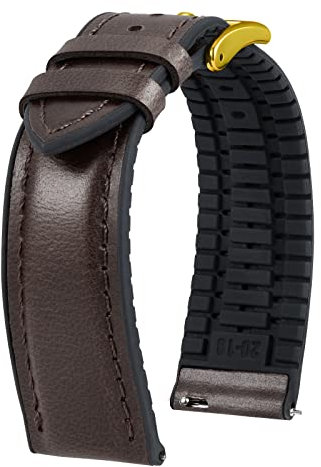 BINLUN Bracelet Montre en Cuir 22mm 21mm 20mm 19mm 18mm 16mm 14mm Cuir Ciré à l'huile et Silicone Hybrid Bracelets de Montre à Dégagement Rapide pour Homme Femme(21mm,Marron Boucle Or)