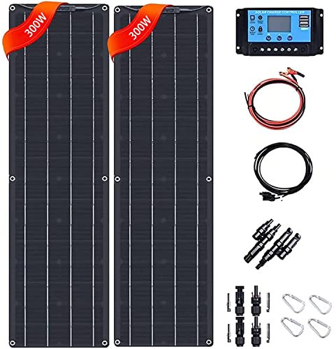GEJLELDS 400w Kit Solaire 2pcs 200W Panneaux solaires Flexibles Mono PERC Module 40A Régulateur Solaire pour Bateau, Voiture, Caravane, Charge de Batterie 12v