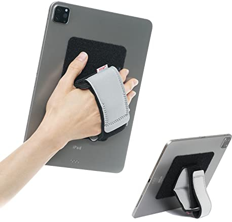 TFY Padded Hand Strap Fastening Tape Adhesive Patch for Tablets Gray | Compatible with iPad 9, Smartphones | 360° rotation | Comfortable grip | Works with/without case | Doubles as stand