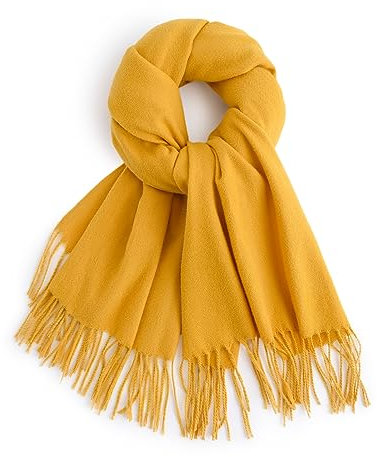 Kaschmir-Gefühl Schals für Damen, langer Fransen-Schal, Damen-Wickeltücher, Schals, senfgelb, One size